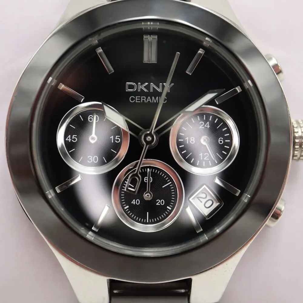 DKNY Black Ceramic Chronograph 39mm Watch 24 Hour Date 6